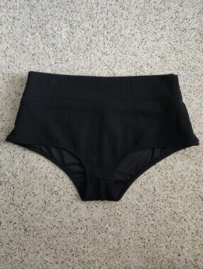 PINK Victoria's Secret High-Waist Black Ribbed Bikini Bottoms